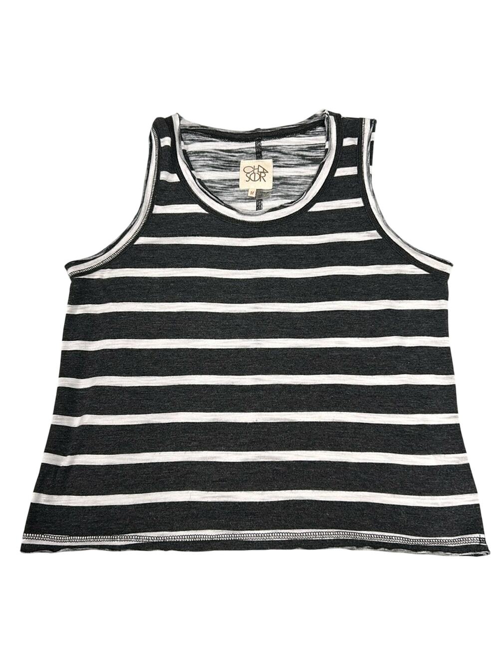 Chaser Women's Sleeveless Muscle Tank Top Black And White Stripes Size Medium